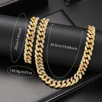 3PCS/Set Gold White Men Watch, Necklace, Bracelet