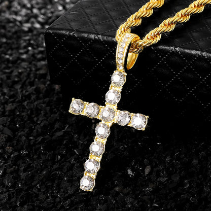 Hip Hop 4mm Cross Pendant Iced out Bling Chain for Men