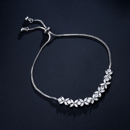 Classic Shiny Clear Zircon Flowers Charm Bracelets for Women