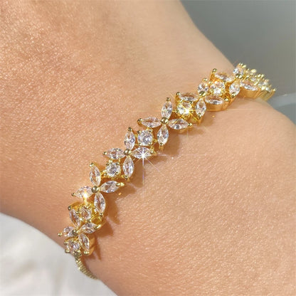 Classic Shiny Clear Zircon Flowers Charm Bracelets for Women